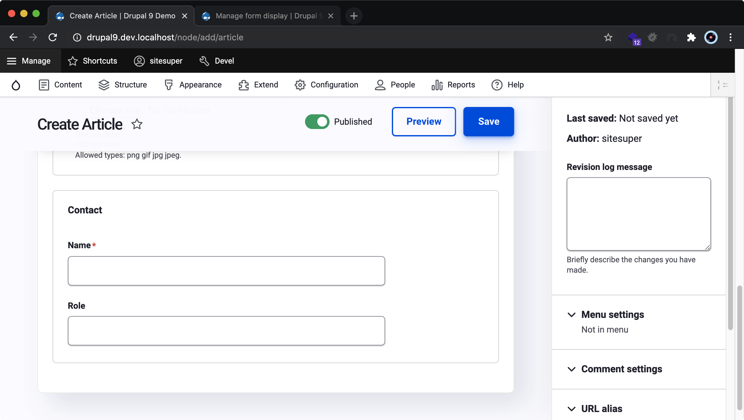 Embedded contact form with the Inline Entity Form simple widget