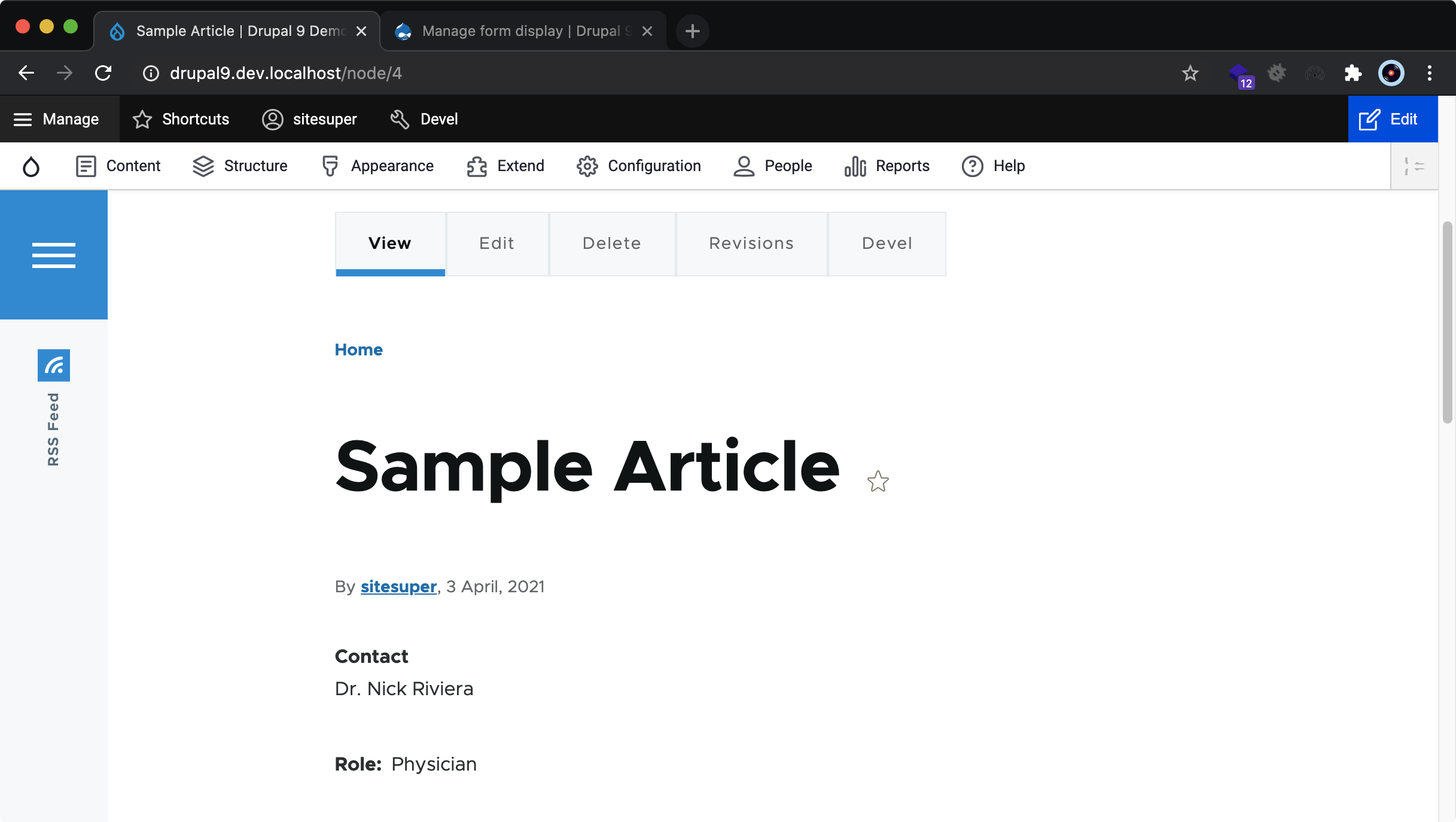 An article node with our contact information displayed