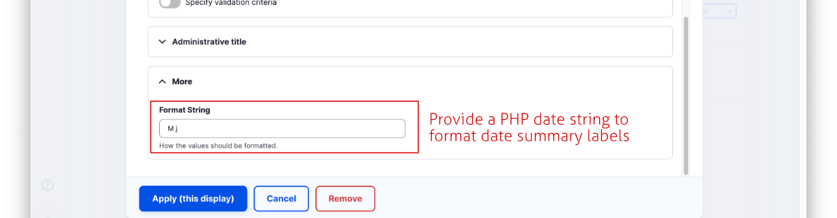 New option in the views admin UI to specify a PHP Date string to format summary values