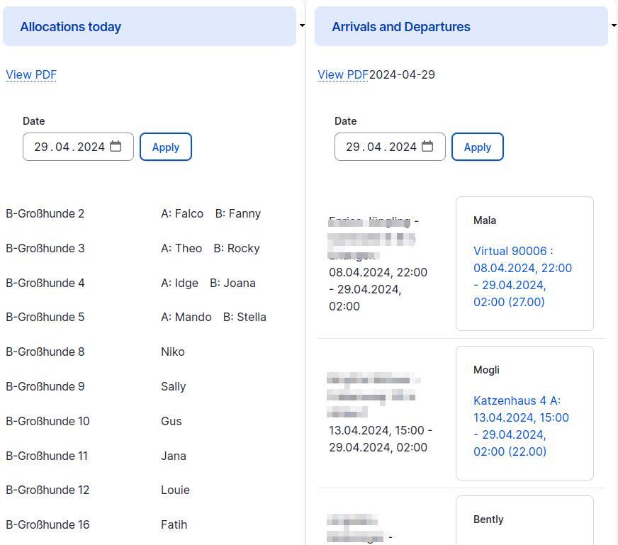 Drupal views for accessing the scheduling data, with a single exposed filter to control what day's data will be displayed